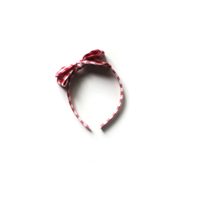 Red Gingham Linen Hard Headband